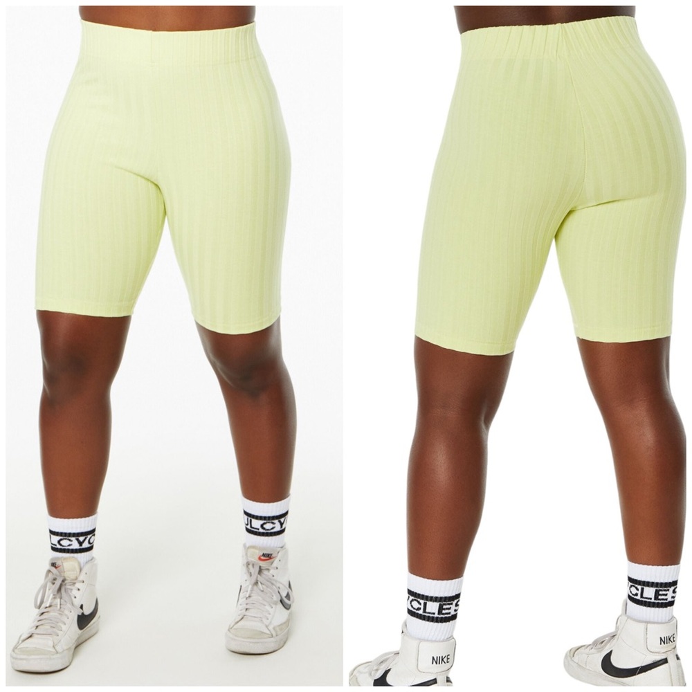 Good American Lime Ribbed Bike Shorts